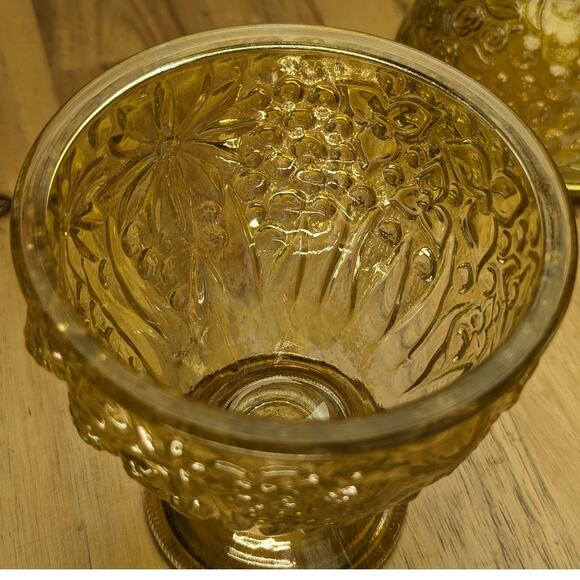 Vtg Avon 60s Glass Candy Trinket Dish Footed Floral Molded Glass Yellow Citron - Picture 13 of 16